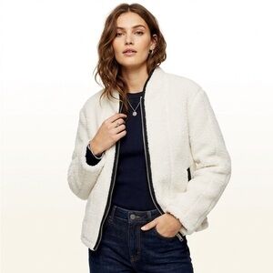New Creme Sherpa Jacket With Black Trim Zip Up